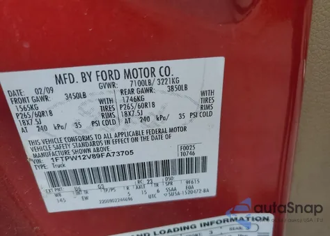 2009 Ford F150 Supercrew from USA, damaged, VIN 1FTPW12V89FA73705